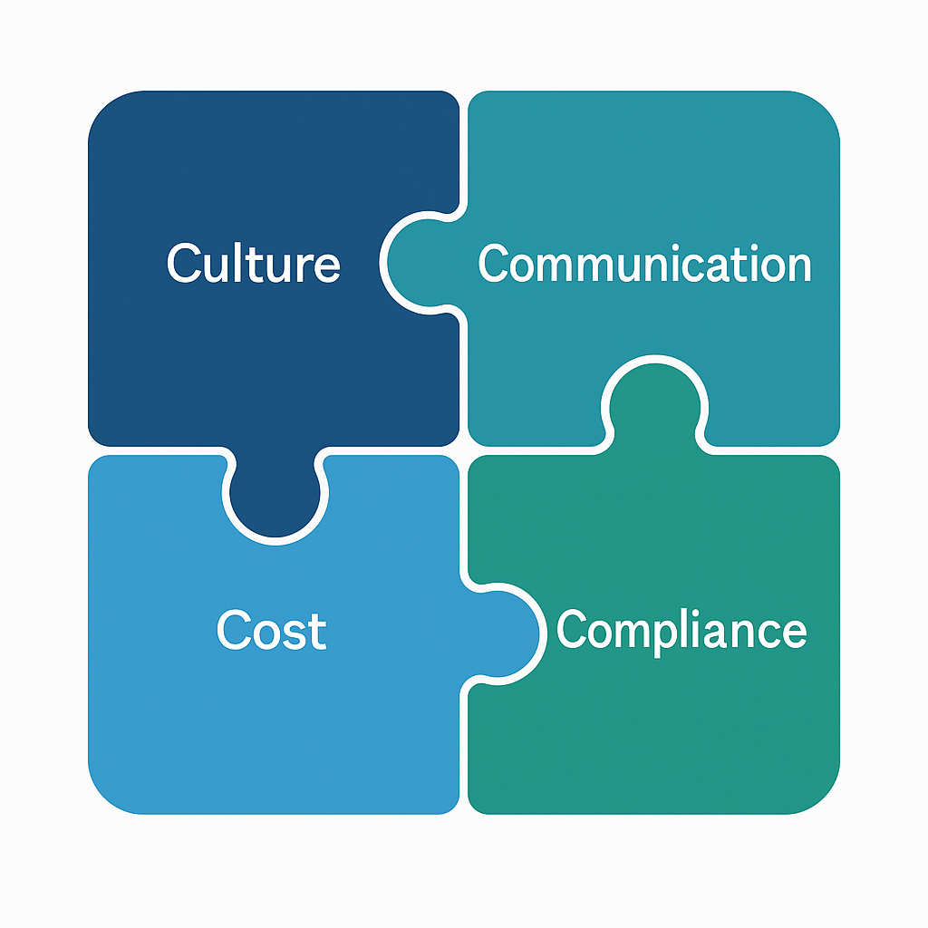 Four C’s infographic showing Culture, Communication, Cost, Compliance